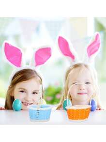 复活节篮子必需品、复活节装饰品、复活节彩蛋 2025、复活节彩蛋、复活节糖果、8.46*5.12 英寸蛋篮、DIY 手工迷你复活节彩蛋篮、复活节彩蛋狩猎、野餐篮、鸡蛋容器桌饰、甜甜圈装饰、迷你塑料容器编织储物篮、零食容器。（购买时请注意尺寸）