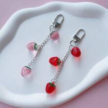 2 Pcs Red & Pink Apple Shaped Acrylic Tassel Keychain/Bag Charm