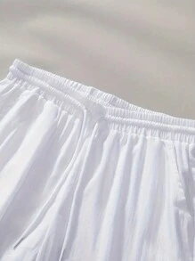 Men's Solid Color Drawstring Waist Casual Cargo Pants - White - View 3