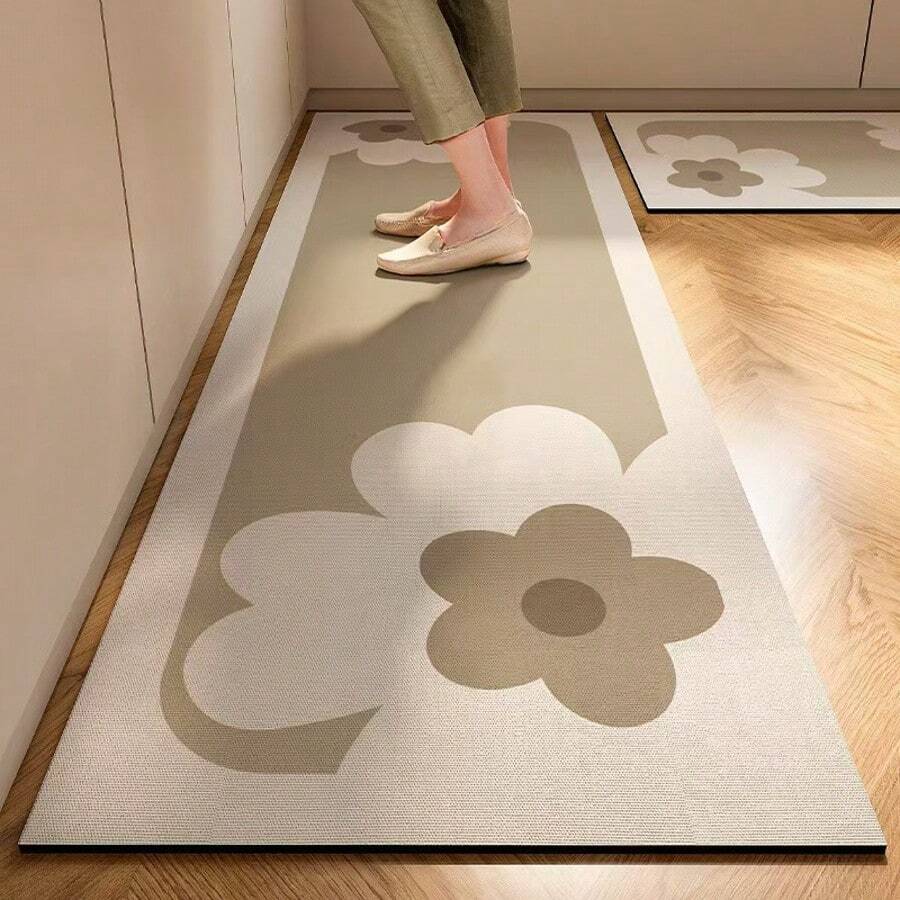 1pc 50*160cm Scandinavian Style Thickened Kitchen Silicone Floor Mat, Absorbent