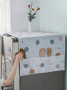 1 Stück Kühlschrankabdeckung mit Cartoon Mehrfarbmuster, Seitentasche, multifunktional, wasserdicht, ölfest, Staubschutz für Kühlschrank, Mikrowelle, Lagerung, Reinigung, Küchenzubehör