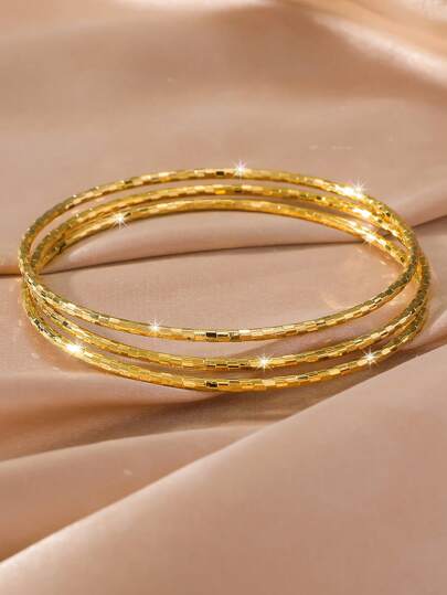 Set de 3 piezas chapado en oro, pulsera brazalete con diseño retorcido minimalista y brillante para mujer, adecuado como regalo, uso diario y para fiestas