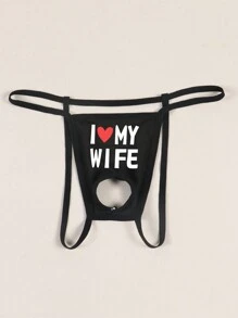 Ropa interior tipo tanga para hombres, fina, transpirable, con estampado de letras, con abertura y diseño sencillo