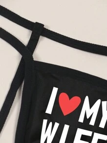 Ropa interior tipo tanga para hombres, fina, transpirable, con estampado de letras, con abertura y diseño sencillo