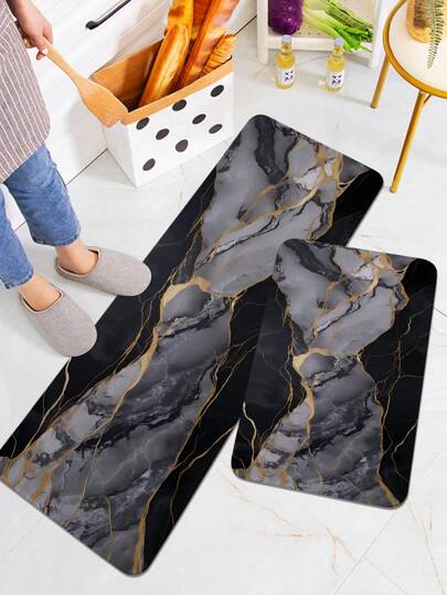 1 szt. Marmurowy wzór, drukowana mata kuchenna, miękki kryształowy aksamitny, antypoślizgowy, chłonny, prostokątny dywanik, odpowiedni do kuchni, jadalni, salonu