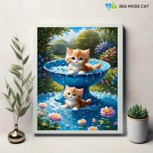 SEA MOSS CAT Kit de peinture de diamant 5D - Paysage avec chat pulvérisant, décoration murale en diamant rond plein, thème animal, adapté aux débutants et artisans, idéal pour la décoration de la maison et du bureau, cadeau - Multicolore - Voir 5
