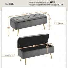 Banco de Almacenamiento otomano de 42 Pulgadas con Almacenamiento Plegable de poliéster, Taburete de pie, Taburete con bisagras, para Sala de Estar, recámara, Entrada, Color Rosa - Gris-oscuro - Ver 3