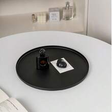 1pc Minimalist Metal Decorative Tray, Round Black Color, Suitable For Potted Plants, Candles, Cosmetics Storage, Desktop Organization