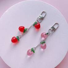 2 Pcs Red & Pink Apple Shaped Acrylic Tassel Keychain/Bag Charm
