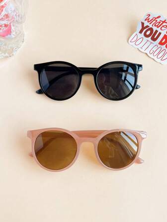 2 件装 男孩女孩混色经典不对称圆形儿童时尚眼镜