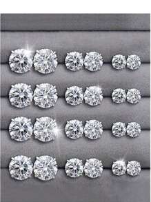 12pcs Set Fashion Crystal Stud Earrings, Rhinestone Earring Sets (No Card Packaging) - Multicolor - View 2
