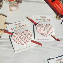10 pièces Carte labyrinthe de la Saint-Valentin, Cadeau de la Saint-Valentin - Jolie carte de labyrinthe de la Saint-Valentin, étiquette de support de stylo Cadeau d'échange (hors crayons)
