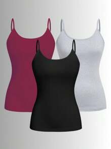 Kit Of 3 Women's Tank Tops Without Padded Underwire, Super Light Straps - Black, Wine and Gray - View 1