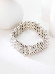 1 Pc Punk Style Silver Studded Spiked Bangle Bracelet For Couples, Personalized Rivet Wrist Cuff For Women, Daily/Party/Music Festival Wear