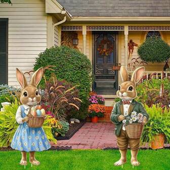 2pcs Easter Bunny Yard Signs, Large Plastic Outdoor Lawn Decorations, Easter Garden Stakes, Spring Party Decor For Easter & Spring Celebrations