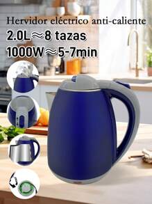 Tetera electrica, Hervidor de Agua Eléctrico, Tetera Eléctrica, Jarra Inalámbrica, 2 Litros, 1000 W, Acero Inoxidable, Resistente, Hierve agua en minutos, Base removible, - Azul - Ver 11