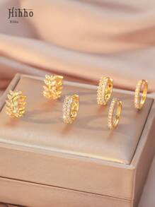 Hihho 3 paires de boucles d'oreilles charmeuses et simples à design de blé, boucles d'oreilles à forme de double cercle classique, cadeau de bijoux pour femmes pour les jours fériés et les utilisations quotidiennes