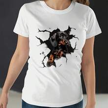 3D Animal Dog Print Women T-Shirt Fashion Dog Lover Graphic Tees Hip Hop Streetwear Haruku O Neck Ulzzang Tops Female Clothing - White - View 1
