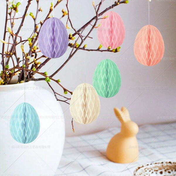 6 stuks paasei-honingraatballen als decoratie, lente-/zomerdecoratie voor verjaardagsfeestjes, bruiloftsversiering, eivormige papieren honingraatballen