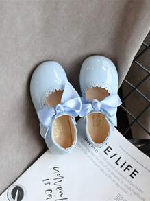 1双女童闪亮蝴蝶结装饰平底鞋，公主鞋，防滑软底，适合搭配连衣裙，春秋季，幼儿/小童，魔术贴设计方便穿脱//蓝色/粉色/红色 - 淺藍色 - 查看 6