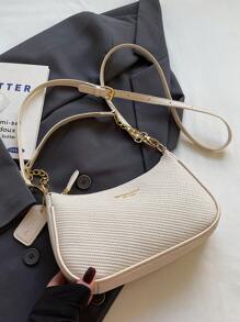 New Elegant Solid Color PU Underarm Bag, Metal Chain Handle Women Shoulder Bag