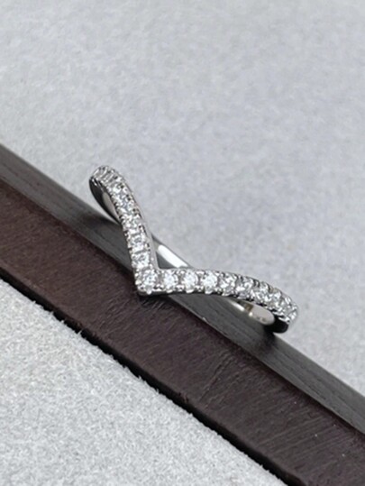 1Pc Cubic Zirconia V Ring For Women S925 Sterling Silver Sparkling Valentine's Day Fine Ladies Jewelry Gifts For Girls Valentines