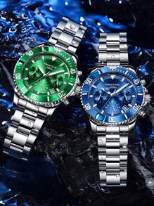 GUANQIN 1 szt. Wodoodporny zegarek świecący z tarczą chronografu i kalendarzem Pasek ze stali nierdzewnej odporny na zużycie Moda Biznes Luksus Sportowy Klasyczny Prosty Swobodny Mechaniczny Styl Męski Automatyczny Zegarek Kwarcowy Odpowiedni Na Walentynki, Festiwale, Randki, Biznes, Prezenty