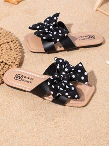 Girls' Fashion Cute Big Bow Peep Toe Flat Sandals, Comfortable Lightweight Slides, Suitable For Summer Outdoor Beach, Random Sole Color, Run Small By 1 Size