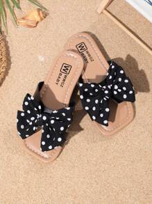 Girls' Fashion Cute Big Bow Peep Toe Flat Sandals, Comfortable Lightweight Slides, Suitable For Summer Outdoor Beach, Random Sole Color, Run Small By 1 Size