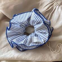 Oversized Simple French Striped Double Layer Hair Scrunchie, Wysokiej jakości materiałowy dodatek do włosów, gumka do włosów z gumką do włosów