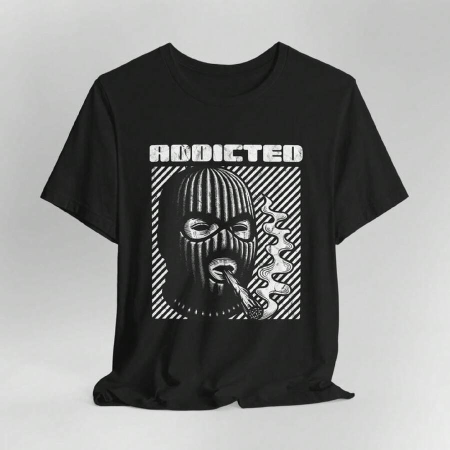Addicted Gangster T-Shirt Urban Street Life Mob Style Hip Hop Gangsta Rap Fashion The Loot Tee - 黑色 - 查看 1