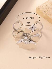 1pc Silver Flower Inlaid Pearl Open Bangle Bracelet, Vintage Elegant Fashion Elegant Suitable For Gifts, Parties, And Daily Wear