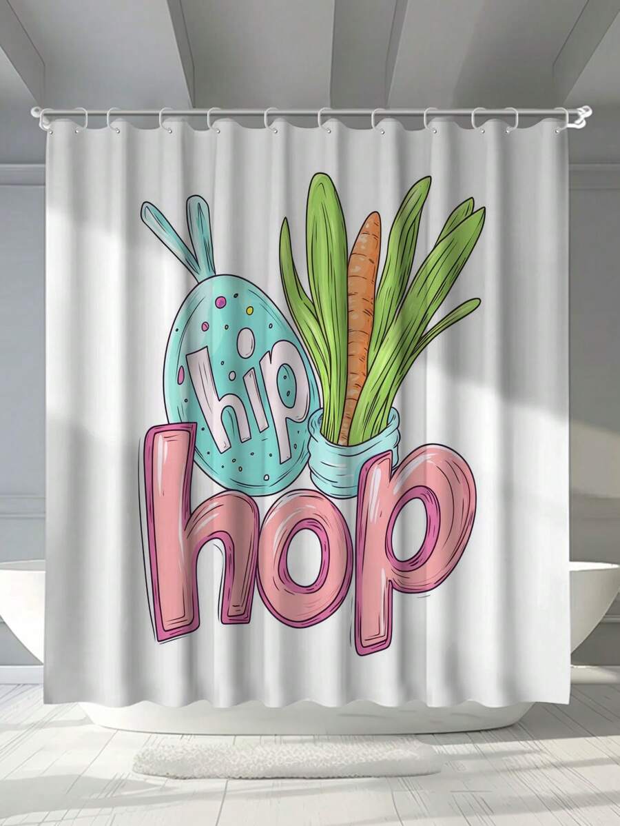 1pc Easter Eggs & Plants Pattern Digital Printed Mildew Resistant Waterproof Shower Curtain, 12 Plastic Hooks And Metal Eyelets, Sturdy Bathroom Accessory Mother's Day Flowers, Personalized Gifts For Mom, Last Minute Gifts, Mother's Day Ideas, Mothering Sunday Gifts, Handmade Cards For Mum, Best Mother's Day Gifts Under $50