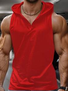 Playera Gym sin Mangas con Gorro para Hombre - Estilo, Comodidad y Rendimiento - Rojo - Ver 3