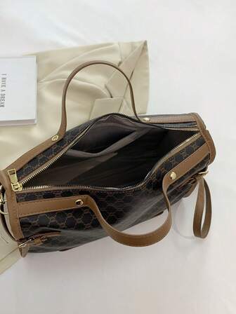 Designer Inspired Plus Size Women Handbag, Faux Leather Travel Tote Bag, Zipper Closure, Polyester Lining, Painted Edges, Classic Letter Graphic