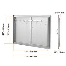 BBQ Access Door, 24" X 24" To 39" X 26" Double Outdoor Kitchen Door, Stainless Steel/Cold Plate Flush Mount Door, Wall Vertical Door With Handles And Vents/Hook, For BBQ Island, Grilling Station, Outside Cabinet - 39" X 26" Hooks - View 10