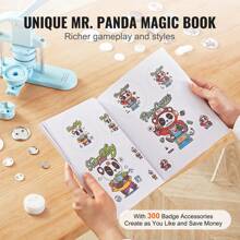 3-IN-1 Button Maker, 1/1.25/2.28 Inch(25/32/58mm) Pin Maker, Badge Punch Press Kit, Button Making Supplies, 300/500pcs Button Parts & Circle Cutter, Button Maker Machine With Panda Magic Book, Ergonomic Arc Handle Punch Press Kit, For Children DIY Gifts, Pink, Blue - 3-IN-1, 300pcs, Blue - 查看 5