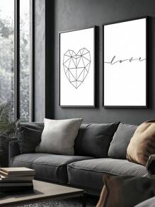 Kit 2 Decorative Love Heart Frames – Ideal For Living Room, Office, Entrance Hall, Bedroom And Modern Environments – Abstract Art For Elegant And Sophisticated Decoration - 黑色 - 查看 1