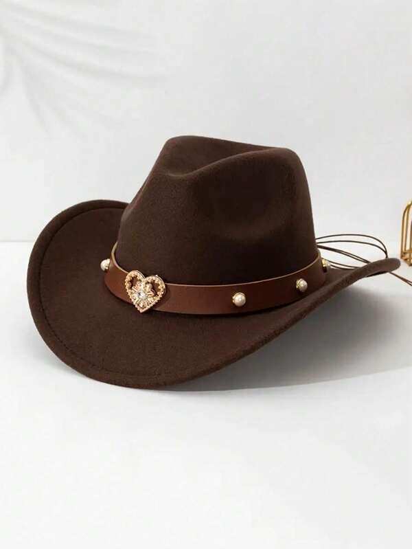 1 Stück Unisex Western Cowboyhut 1, abnehmbarer Herztrimm, Polyester, nicht dehnbar, gewebtes Handwerk, Sonnenschutz-Thema Hut, federlos, handwaschbar - ideale Geschenkwahl