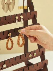 1pc Vintage Wooden Earring Holder, Simple Home Living Room Bedroom Desktop Display Decor