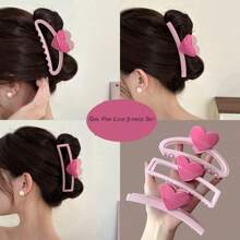 Cute Pink Heart Hair Clips, Bun Maker Shrimp Hair Clips For Girls, Hair Accessories For Summer