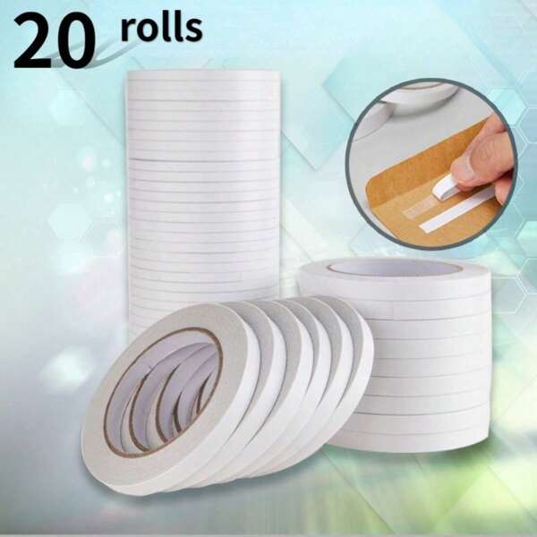20 لفة شريط لاصق شفاف ثنائي الوجه - لاصق قوي لاستخدامات متعددة في المكتب والمدرسة ومشاريع DIY والتجليد وفن الحرف اليدوية وصناعة البطاقات والهدايا وغيرها - سهل التقشير ، خال من المتبقيات ، وخالي من الحمض ، العودة إلى المدرسة