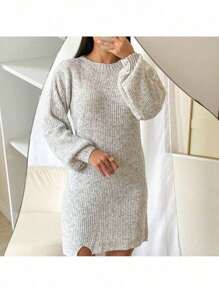 TRICOT Mousse Dress With Side Slits - Grey - View 4