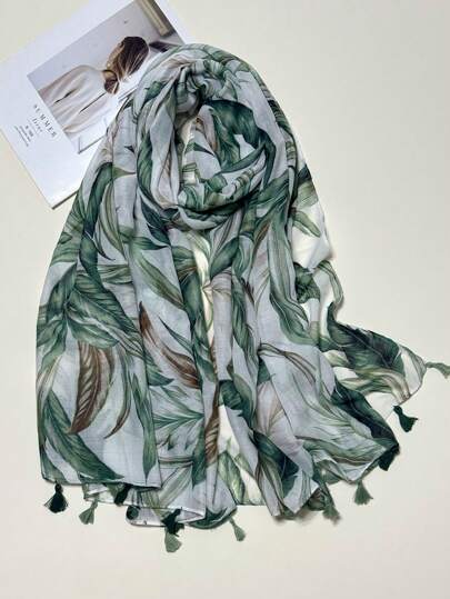 Fashionable Women's Scarf, Simple And Elegant Style Scarf, New Breathable Tassel Shawl, Vibrant Small Floral Print Large Scarf For Spring/Summer, Versatile Headscarf, Outdoor Sun Protection Beach Wrap