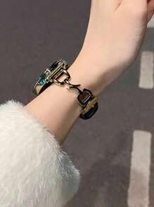 18mm/20mm/22mm 优质新月扣真皮表带，长度可调，兼容 Galaxy、Garmin、Amazfit 手表，柔软透气 - 黑金 - 查看 6