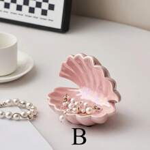 1 pieza Bandeja de joyería de cerámica con forma de concha, estilo decorativo artístico, soporte multiusos en forma de medio círculo para llaves y joyas para la entrada/tocador, decoración del hogar, regalo pensado para madre/amiga - Regalo de boda, bandeja de joyería