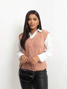 Knitted Vest Braids Women's Fashion Winter | Max Vest Tank Top Knitted Sweater Women's Winter - Áo vest màu be mới - Xem 5