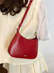 酒红色优雅简约便携式女士单肩包，迷你腋下包配有可调节长肩带，适合女孩/女士购物、约会、聚会、户外、商场、商务