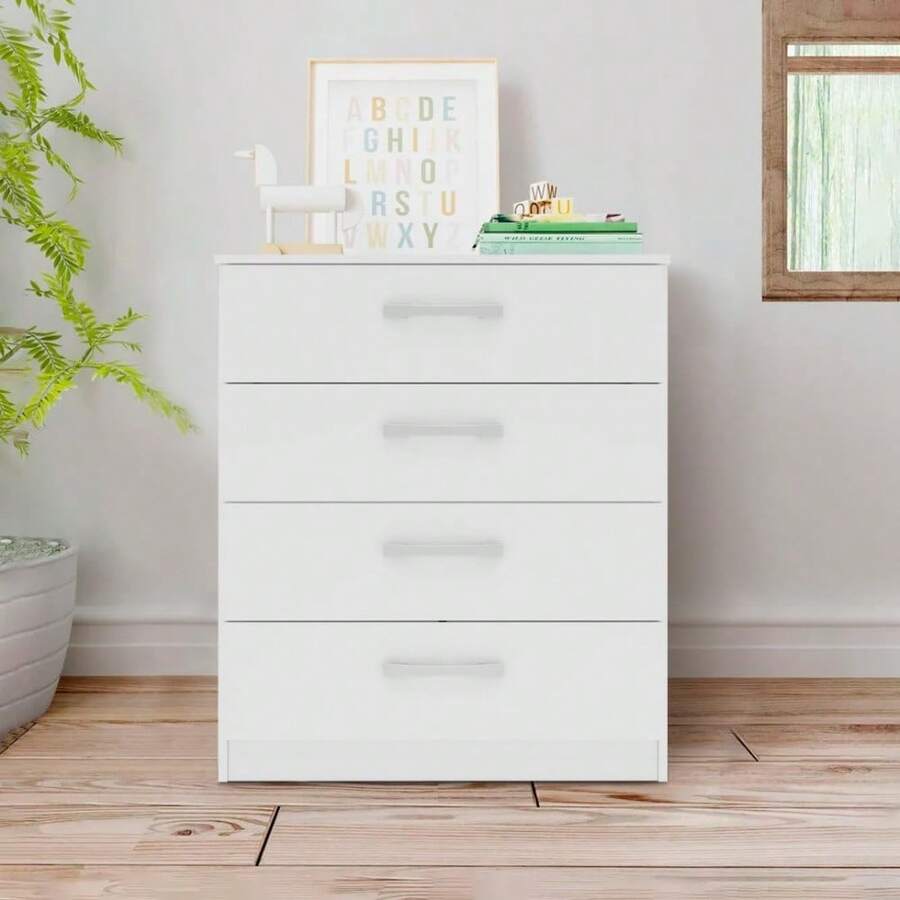 MOBI Cómoda de Madera Modelo Cerdeña Color Blanco Largo 76.6 cm 4 Cajones Recámara - 1 - Ver 1