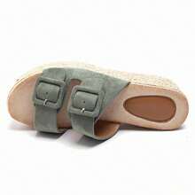 Sandalias de cuña con hebillas extra grandes y suela de cuerda - Estilo bohemio chic - Verde - Ver 4